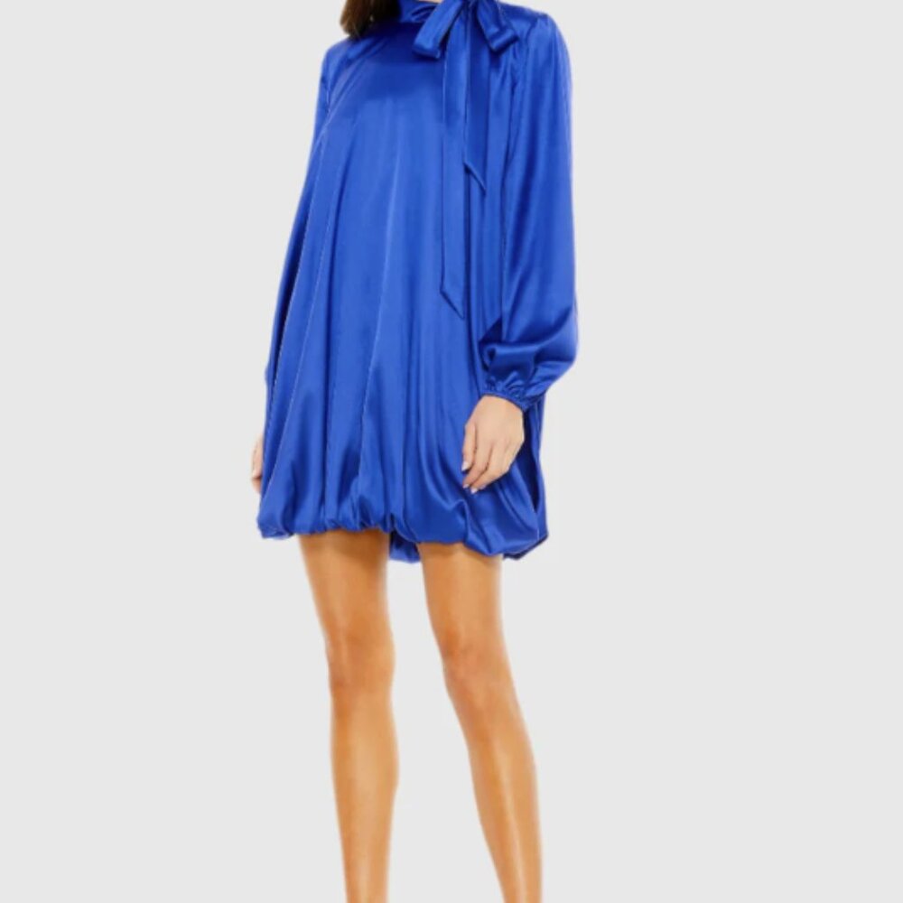 NWT - Ieena for Mac Duggal -Blue High Neck Long Sleeve Bubble Hem Dress - Size 4